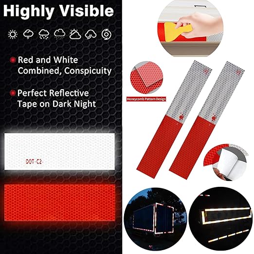 Reflective Tape, 2" × 12" × 10 PCS Red & Silver High Intensity Self Adhesive Waterproof Trailer Outdoor Safety Caution Reflector for Cars, Trucks, Trailers, Boats, Road Signs