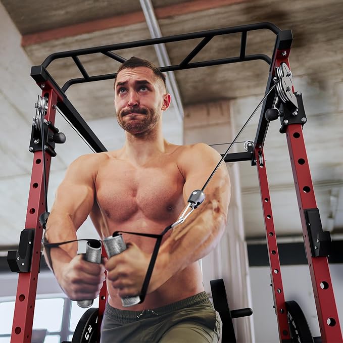 RitFit Multi-Function Squat Rack Power Cage PPC-P3 with Cable Crossover System, 1200LBS Capacity Power Rack and Packages with Optional Weight Bench, Barbell Weight Set, for Garage Workout & Home Gym