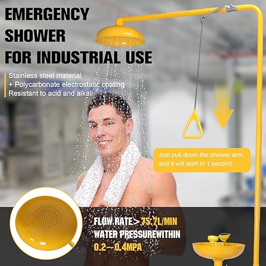 Generic Emergency Eye Wash & Shower Equipment with Dual Spray Head and Pedal Emergency Combination Eyewash Station 304 Stainless Steel for Laboratory Factory