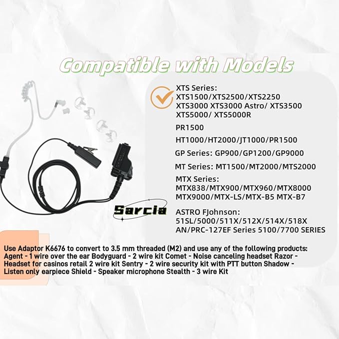 2 Wire Covert Acoustic Tube Surveillance Kit Headset Earpiece for Motorola XTS2500 XTS5000 XTS1500 XTS3000 HT1000 HT2000 MTS2000 Two Way Radio Walkie Talkie,4Pack