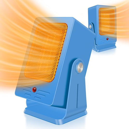 Portable Space Heaters for Indoor Use,Desktop Heater with 900W PTC 2s Fast Heating, 30° Adjustable Angle Design Small Electric Heater Lightweight for Personal, Office,Room,Blue