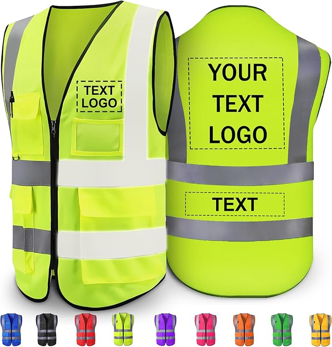 Custom Reflective Safety Vest with Pocket High Visibility Class 2 for Men Customized Logo Text for Construction Workwear