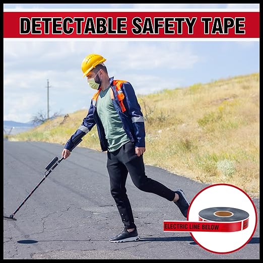 2 Roll 2 Inch x 1000 Feet Detectable Safety Tape Buried Gas Line Electrical Caution Safety Warning Tape for Underground Buried Electric Wire Gas, Black Print(Red)