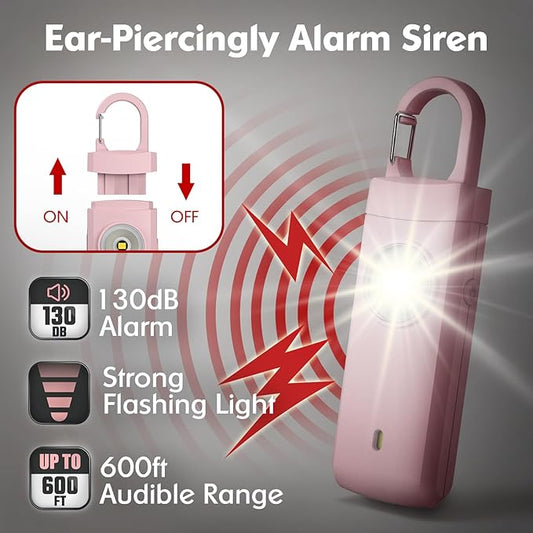 Rechargeable Personal Alarms for Women - Christmas Birthday Gifts for Women, Stocking Stuffers for Teen Girl, Daughter, Safety Keychain Flashlight, Siren Alarm, Travel College Essentials (Rose Gold)