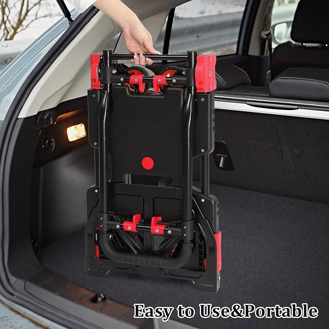 TUFFIOM Folding Hand Truck, Dolly Cart 330 lbs Capacity 2-in-1, Foldable Hand Truck with Retractable Handle and 4 Rubber Wheels, Hand Cart Dolly for Shoping, Office, Travel, Moving
