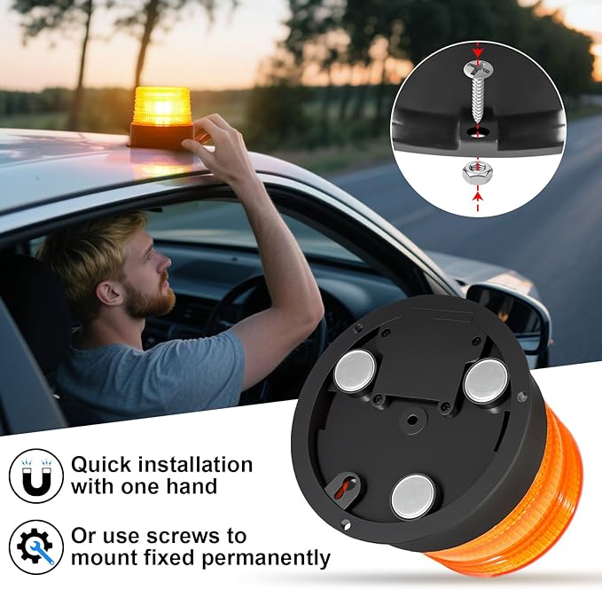 AnTom Magnetic Wireless Beacon Light, Rechargeable Emergency Flashing Warning Battery Operated Strobe Lights for Truck Vehicle, with 12-24v Cigarette Lighter Plug, Amber