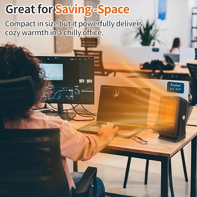 Space Heaters for Indoor Use,Desktop Small PTC Heater with 2s Fast Heating,Tip-Over&Overheat Protection,30°Adjustable Angle Portable Personal Electric Heater for Office,Bedroom