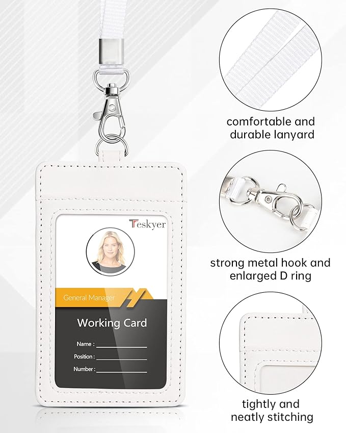 Teskyer Badge Holder with Lanyard, Leather ID Name Badge Card Holder with Lanyard for ID Badges, Vertical, Starry White