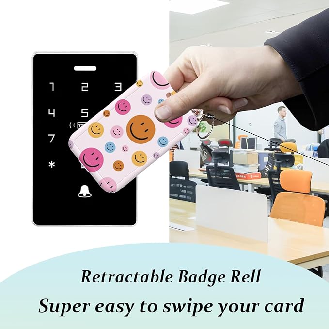Pink Lanyard ID Badge Holder With Retractable Reel Clip, Vertical ID Protector, Card Holder Keychain Name Badge Clip for Women Men