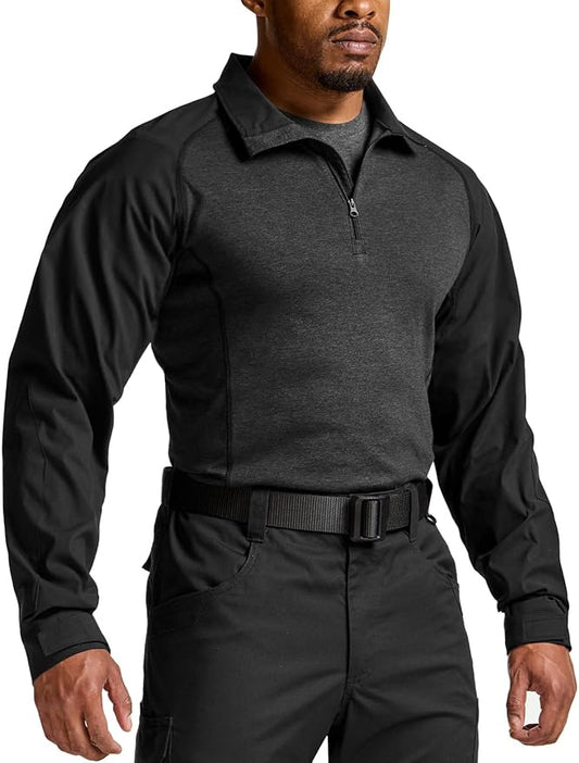 CQR Men's Combat Shirt Tactical 1/4 Zip Long Sleeve Military BDU Shirts Camo EDC Top with Pockets