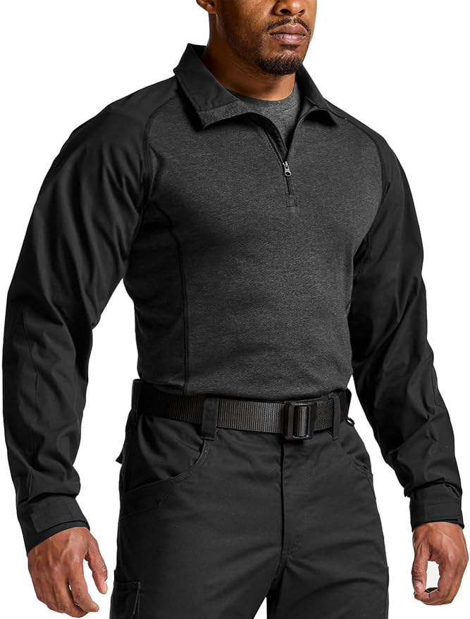 CQR Men's Combat Shirt Tactical 1/4 Zip Long Sleeve Military BDU Shirts Camo EDC Top with Pockets