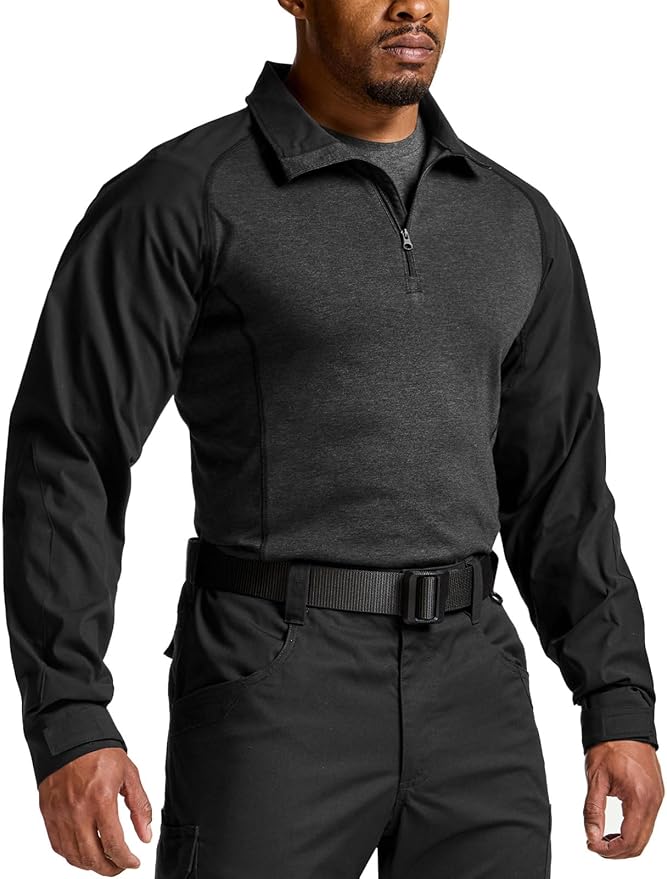 CQR Men's Combat Shirt Tactical 1/4 Zip Long Sleeve Military BDU Shirts Camo EDC Top with Pockets