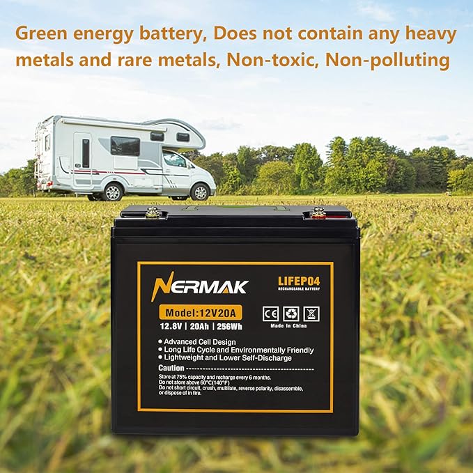 12V 20Ah Lithium LiFePO4 Deep Cycle Battery, 2000+ Cycles Lithium Iron Phosphate Rechargeable Battery for Solar Power, Lighting, Outdoor camping, Power Wheels, Fish Finder, Built-in 20A BMS