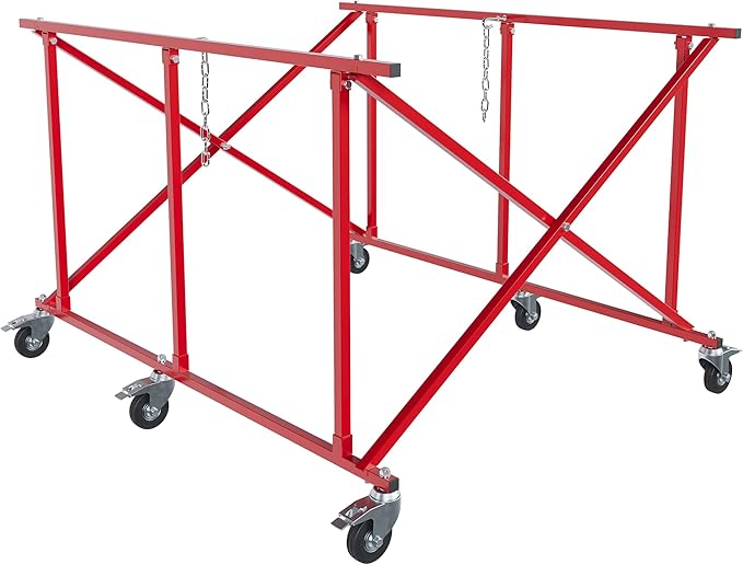 Folding Pickup Bed Dolly- Easily Fold Large Auto Body Truck Bed Cart 800 lbs, Truck Bed Dolly Lifter Automotive Body Cart Pick Up Bed Stand W/Casters Steel Powder Coated Red