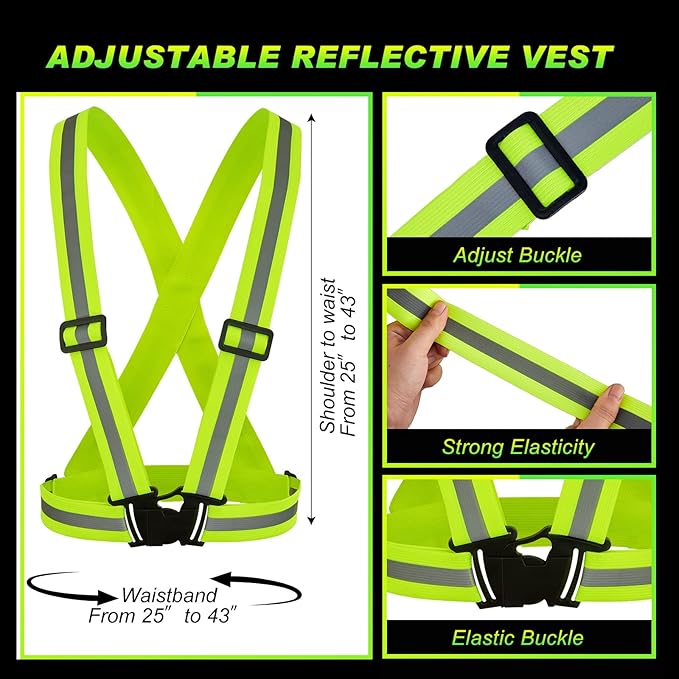 Hercicy 30 Pcs Reflective Vest High Visibility Safety Vests, Adjustable Running Gear Straps Lightweight Reflector for Construction (Yellow)