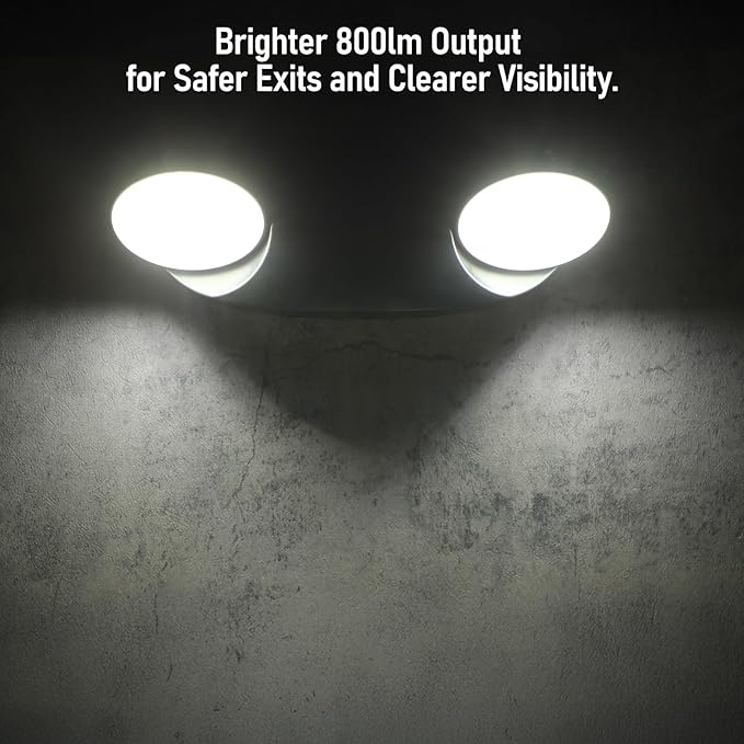 TORCHSTAR High Output LED Emergency Light, UL Listed, 800lm, AC 120-277V, Commercial Emergency Lights with Battery Backup, Two Adjustable Heads, Hardwired Exit Light Fixtures, Black, Pack of 2