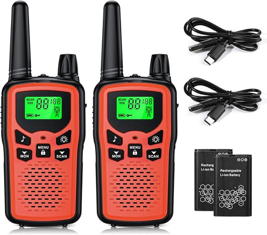 Walkie Talkie Long Range Walkie talkies 2 Pack with Rechargegable, 22 Channel FRS 2-Way Radios Walky Talky with LED Flashlight for Climbing, Camping Trip and Family Emergency Kit(2 Pack Red).