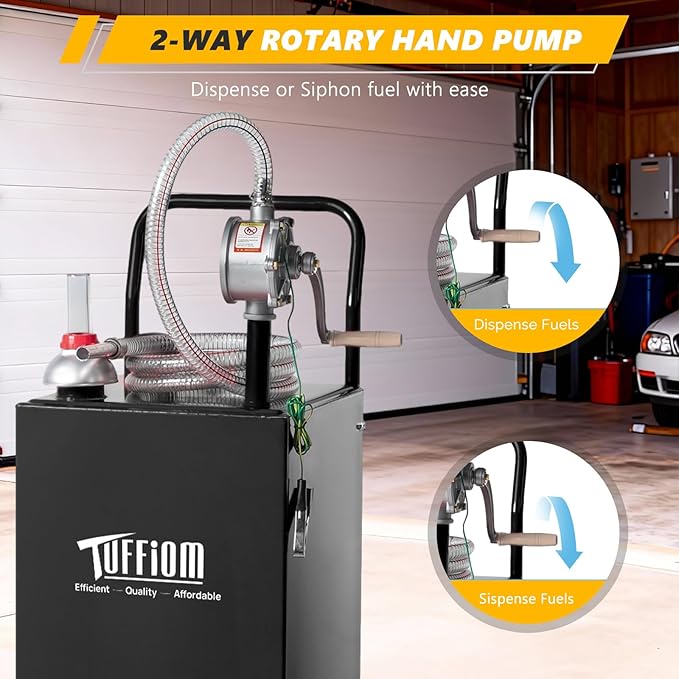 TUFFIOM 30 Gallon Portable Gas Caddy w/Swivel Wheels,Fuel Storage Tank, Gasoline Diesel Can with Fuel Transfer Rotary Hand Siphon Pump for Automobile ATV Car Mower Tractor Boat Motorcycle