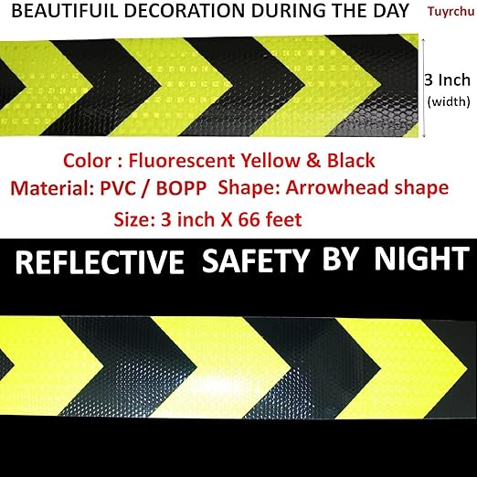 Reflective Tape Outdoor Waterproof 3 inch X 66 feet, High Visibility Hazard Conspicuity Warning Safety Industrial Marking Tape