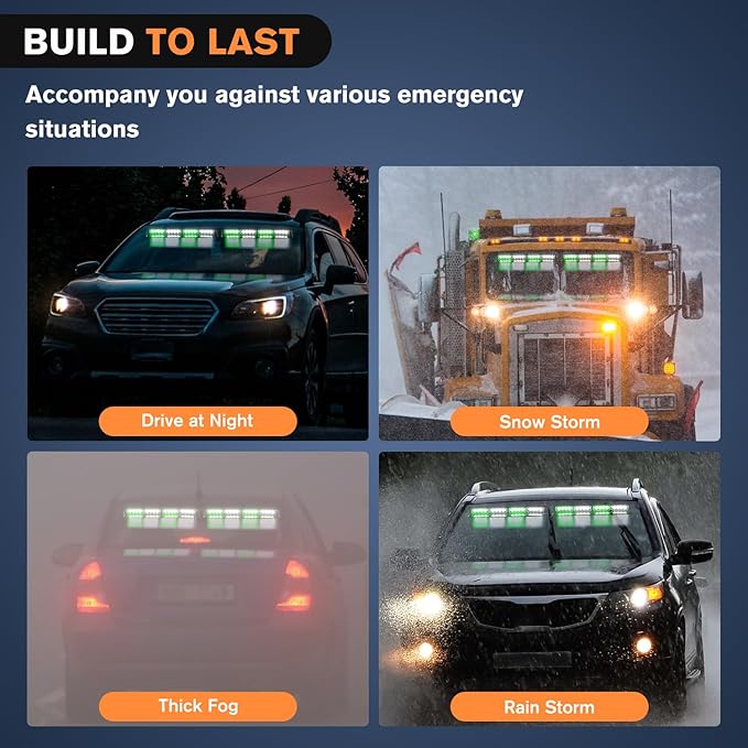 Nilight 32LED Green White Emergency Dash Strobe Lights with Controller Suction Cups Warning Hazard Interior Front/Rear Windshield Deck Split Light Bar for Truck Construction Vehicle