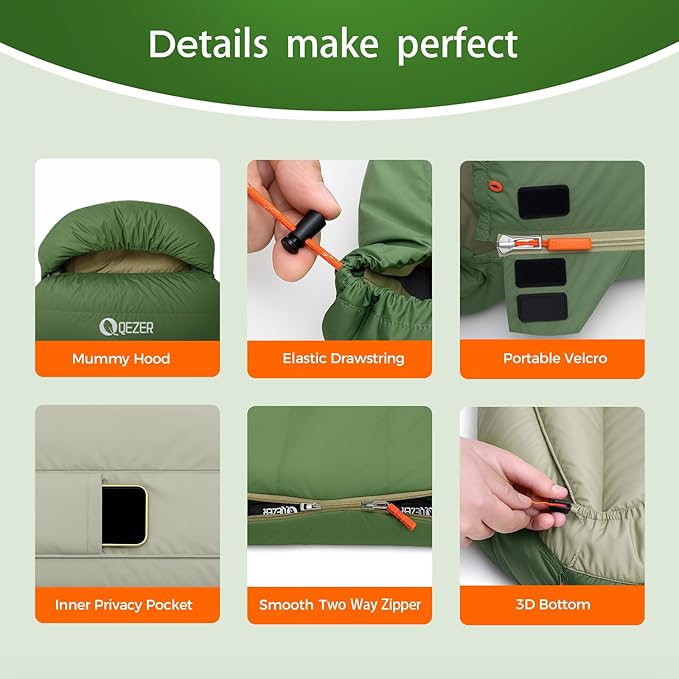 XL Sleeping Bag-600 Fill Power Down Sleeping Bag for Adults, Ultralight Ideal for Backpacking, Camping, Hiking