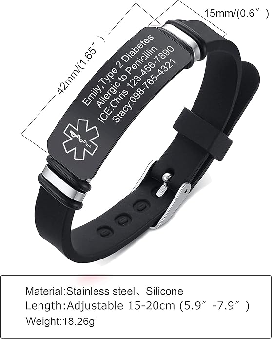 VNOX Medical Alert Bracelets for Men & Women Kids with Free Engraving Adjustable Stainless Steel Mesh Emergency Medical ID Bracelets Wristband