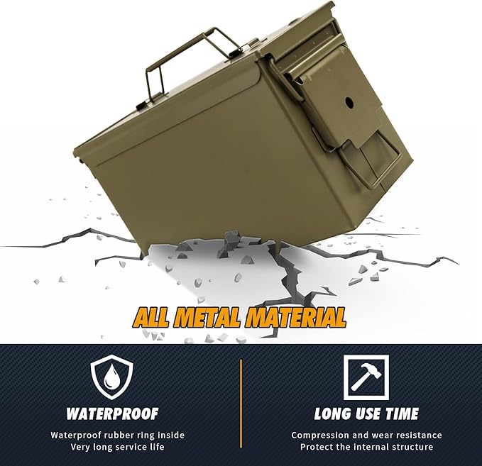GUGULUZA Metal Ammo Can 30/50 Cal, Lockable Bullet Storage Case, Waterproof & Airtight Containers Box with Flip Top for Long-Term Storage Shotgun, Rifles, Pistols Ammunition