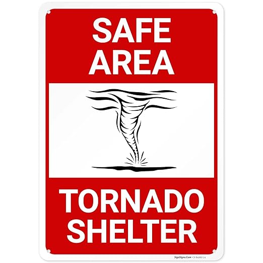 Safe Area Tornado Shelter Sign, 10x14 Inches, 55 mil Thick HDPS (high Density polystyrene), Made in USA by Sigo Signs