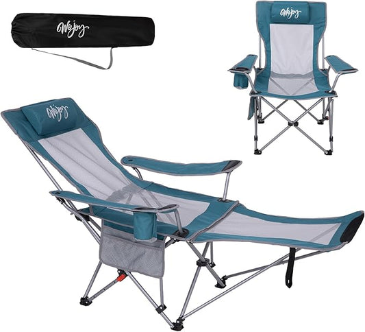 #WEJOY 2-in-1 Reclining Camping Chair with Footrest for Adults Folding Lounge Chair with Adjustable Backrest Lightweight Camping Chairs Heavy Duty Camp Chairs for Outdoor