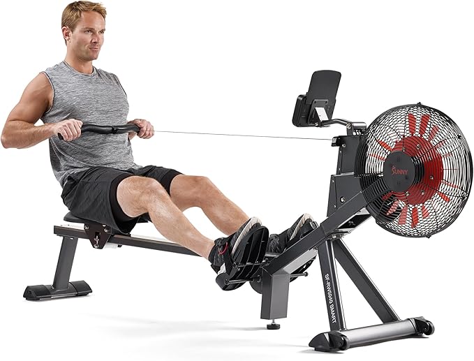 Sunny Health & Fitness Premium Smart Air & Magnetic Resistance Rowing Machine, Foldable Long Silding Rail Exercise Rower for Home Training, Optional Free SunnyFit App Connection