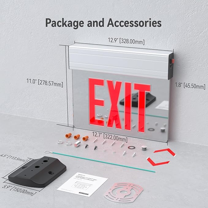 LEONLITE LED Edge-Lit Exit Sign, Aluminum Housing Emergency Exit Light with Battery Backup, UL Listed, Double-Sided Acrylic Panel, 120/277V, Multiple Mounting for Commercial Use, Red, Pack of 4