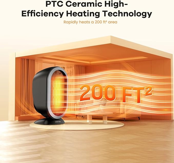 Space Heater, 1200W PTC Fast Heating Ceramic Room Small Heater, Two-Speed Portable Heater Fan with Adjustable, Overheating Protection, Dumping Shutdown, Electric Heaters for Home Bedroom, Office