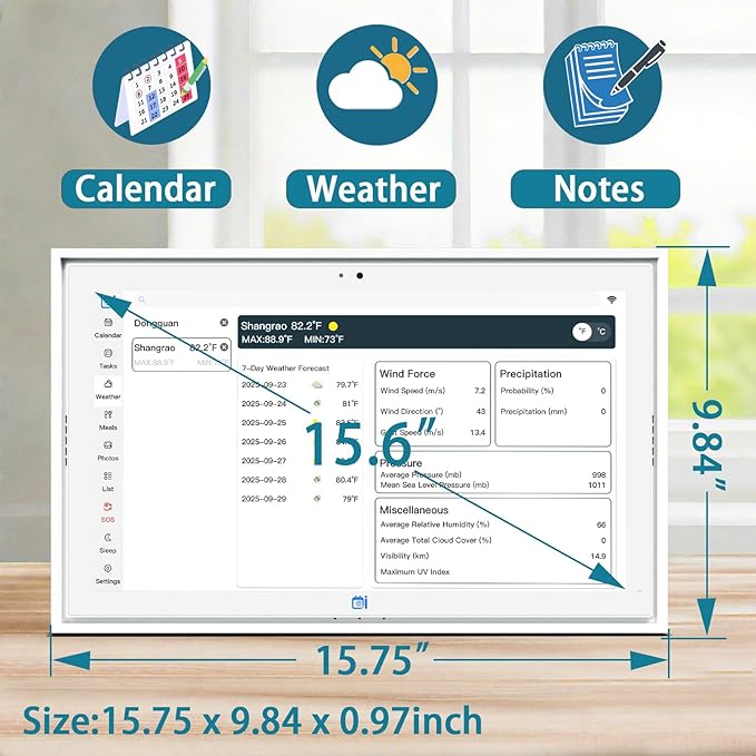 15.6 "Digital Calendar & Chore Chart, For Family Scheduling, Meal Planning, Task Rewards, Video Call，Online Sync With Mobile App, 32G Memory Smart Digital Photo Frame, Desktop Stand And Wall-Mounted