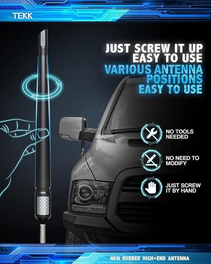 TEKK Carbon Fiber Short Antenna Compatible with Dodge RAM Trucks 1500 1995-2025/7.9 Inches Premium Flexible Rubber/Designed for Enhance FM/AM Radio Signal Reception
