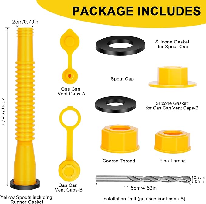 Godboy Yellow 10-Pack Flexible Pour Nozzles, Gas Can Spout Replacement, Suitable for Most 1/2/5/10 Gal Oil Cans