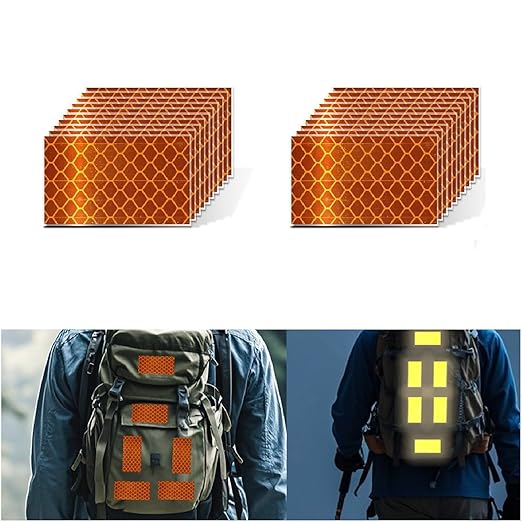 Non Fading Orange Reflective Stickers 1 inch X 2 inch, Outdoor Waterproof High Visibility Warning Safety Adhesive Reflector Tape (20 Pcs)