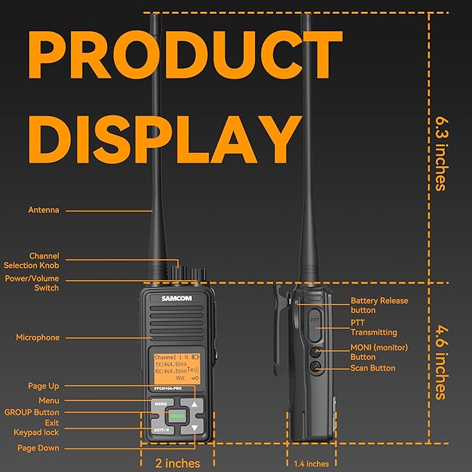 SAMCOM FPCN10A-PRO Long Range 2 Way Radios, Rugged Two-Way UHF Radio Walkie Talkies,Custom Channel Names, Group Call, Voice Playing for Construction,Commercial, Schools, Security (2 Pack)