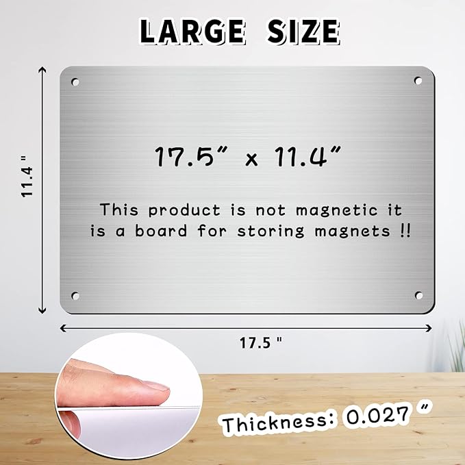 Magnetic Board 17.5" x 11.4" Magnet Bulletin Board is Suitable for displaying Notes, Photos,Magnetic Letters, Suitable for Walls, refrigerators, cabinets, etc (Silver)