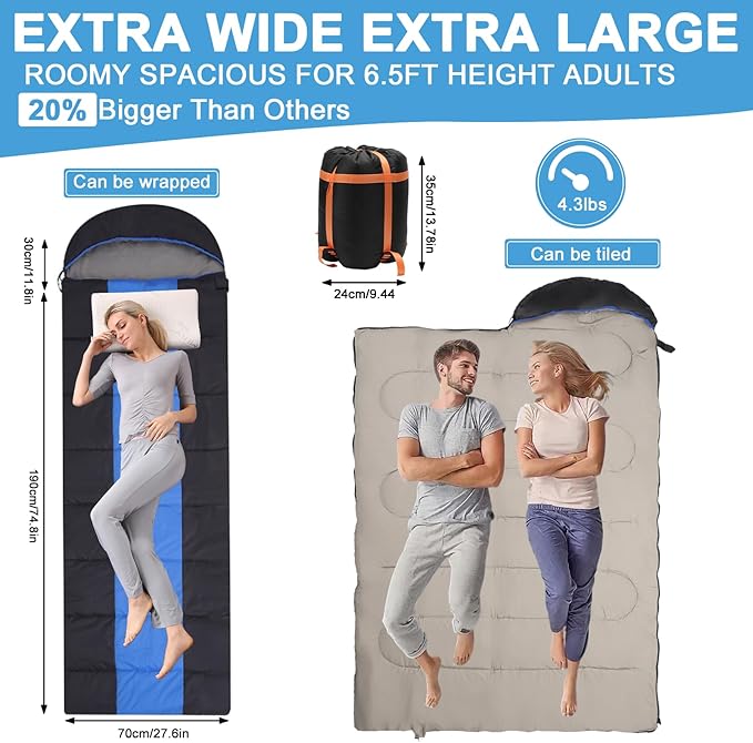 Heated Sleeping Bag for Adults, Electric Warm Bag with 3 Adjustable Heating Levels, USB Powered Heating Pads Adjustable Hood, 0 Degree Sleeping Bag Keep Warm for Cold Weather Camping Outdoor Hiking