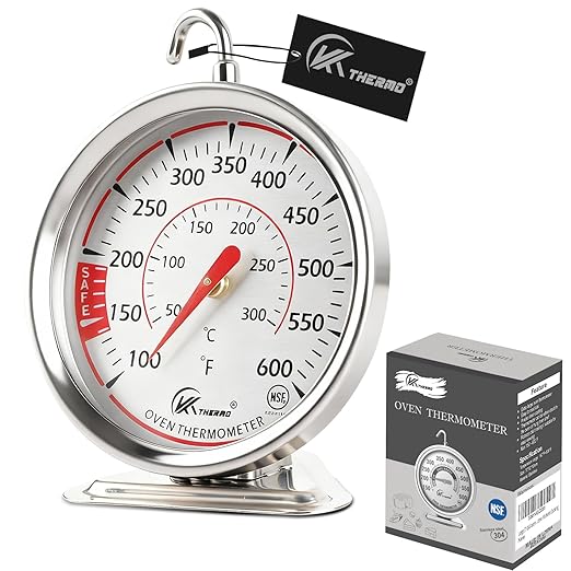 Oven Thermometer 2.4 Inch Oven Temperature Gauge with 360° Rotating Hook Baking Thermometer Hang or Stand Design 50-300°C/100-600°F for Gas/Electric Ovens, Grill, BBQ