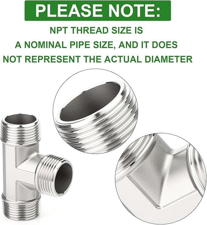 TAISHER 5PCS 304 Stainless Steel Tee Pipe Fittings, 3/4" x 3/4" x 3/4" NPT Male Pipe Fittings