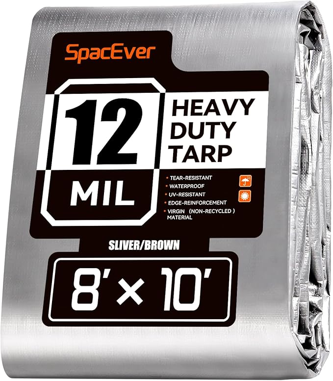 tarps 140g SpacEver 8x10 FT Tarp Waterproof, 12 Mil Tarps Heavy Duty Waterproof