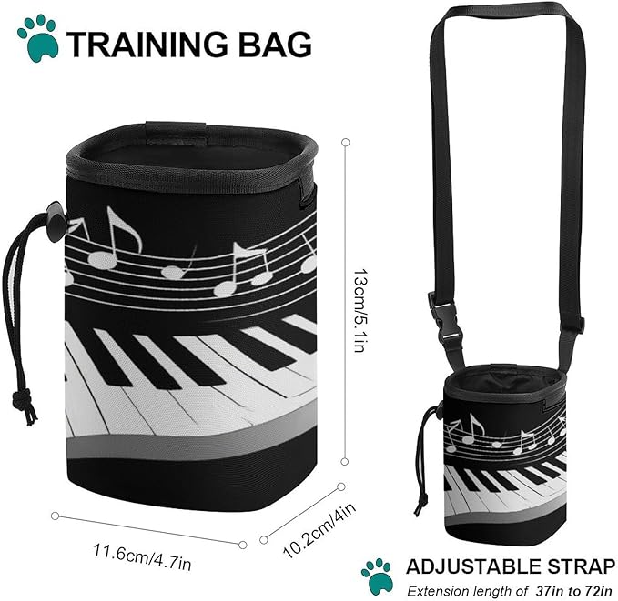 Dog Feed Snack Reward, Pet Training Package, Dog Snack Pocket with Adjustable Waist Belt 3 Ways to Wear White Piano Keys with Musical Notes Black