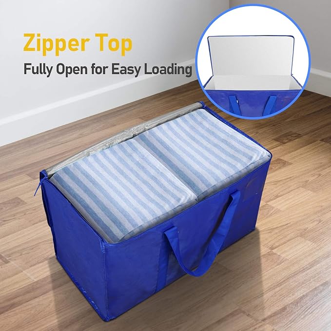TICONN 12 Pack Extra Large Moving Bags with Zippers & Carrying Handles, Heavy-Duty Storage Tote Moving Boxes for Space Saving