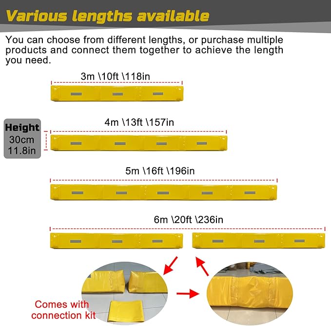 Flood Barrier 13Foot Length 12Inch Height, Flood Sandbag Alternative, Water Filled Flood Control Barrier,Reusable PVC Flood Prevention Tube, Water Barriers for Door Garage Home（Yellow）