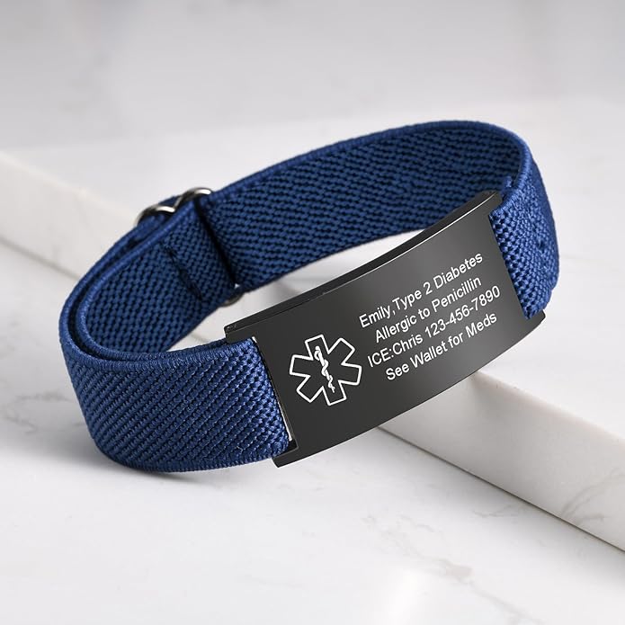 VNOX Medical Alert Bracelets for Men & Women Kids with Free Engraving Adjustable Stainless Steel Mesh Emergency Medical ID Bracelets Wristband