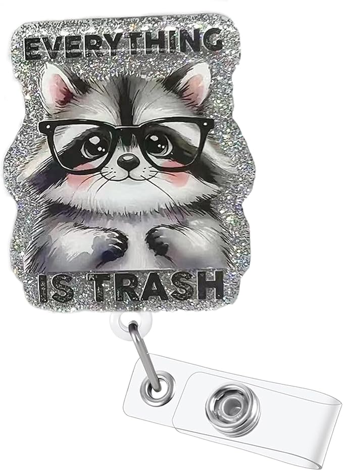 Cute Raccoon Badge Reel Funny Every Thing is Trash Nurse Badge Clip Nursing Doctor Name Tag Decor Raccoon Badge Holder for Student Teacher Medical Worker | with 24” Durable Nylon Cord
