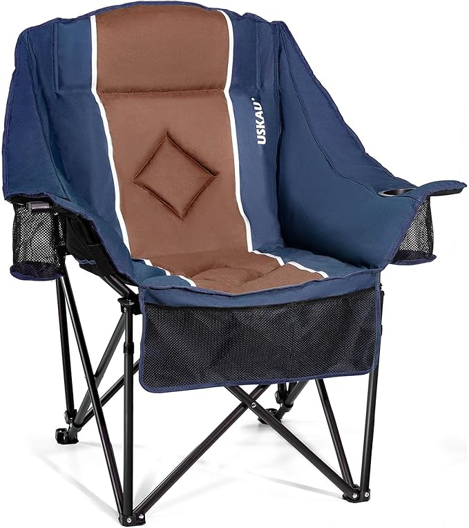 Oversized Folding Camping Chair for Adults Heavy Duty Padded Outdoor Chairs Big and Tall XL Picnic Chair with Cup Holders 400lb Capacity, Comfy for Lawn Sports and Outside Use