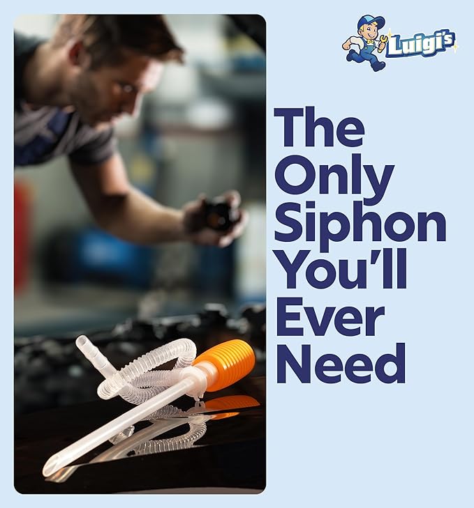 Luigi's Siphon Pump - Siphon Hose for Water & Gasoline Fuel Transfer - Large Hand Water Pump for Squeezing Gas Lawn Mowers & Manual Pumping Petrol Liquid Syphon Alcohol and more