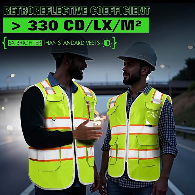 BeautyWill 10 Pack Custom Logo Safety Vest ANSI Class 2 High Visibility Reflective Vest Personalized Construction Vest Bulk